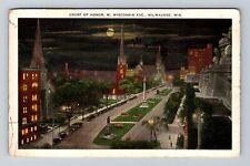 Milwaukee WI-Wisconsin, Night Time at W. Wisconsin Ave. Moon, Vintage Postcard picture