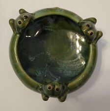 Vintage Majolica Succulent Planter 3 Frogs Green Glaze Pottery picture