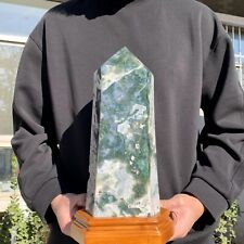18.76lb Large Natural Moss Agate Quartz Tower Obelisk Point Crystal Healing picture