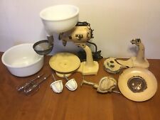 Antique SUNBEAM Mixmaster S Mixer Juicer Reamers Milk Glass Bowl Beaters Tested picture