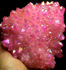 893g Pink Rose Red Flame Aura Quartz Titanium Plated Crystal Healing Cluster picture