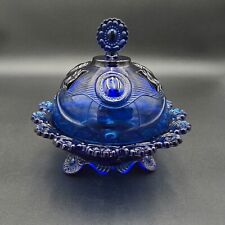 Imperial Glass Dewey Cobalt Blue Covered Butter Dish Vintage Pressed Glass picture