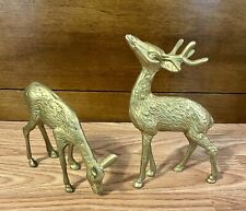 Pair of 2 Vintage Solid Brass Deer Set Buck & Doe Decor Made In Taiwan picture