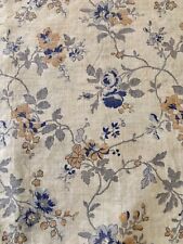 Antique French 19th Century Floral Roses Cotton Fabric ~Blue Gray Ochre Yellow picture