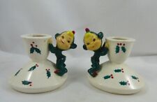 HOLT HOWARD Japan Vintage Christmas Pixie Elf Candleholders Holly 1960 picture
