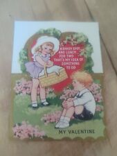 1940s 50's Girl And Boy Valentine Greeting Card Vintage MCM Red Die Cut Used picture