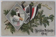 WWI German Christmas Card Female Santa Imperial Flags Tree Candles Postcard picture