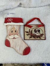 Lot Of 2 Christmas Ornaments Handmade Puppy Santa picture