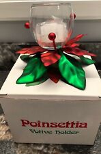 Dept 56 Christmas Metal Poinsettia Votive Red & Green Candle Holder Vintage picture