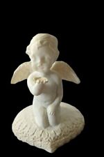 Vintage Small White Kneeling Angel Cherub W/Spread Wings Blowing A Kiss on Heart picture