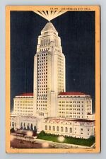 Los Angeles, CA-California, City Hall At Night Antique c1945, Vintage Postcard picture