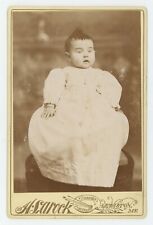 Antique c1880s Cabinet Card Adorable Baby Sitting in White Dress Lewiston, ME picture