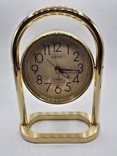 Vintage WORKING Seiko Art Deco Brass Gold Rotating Quartz Table Clock #QQP171A picture