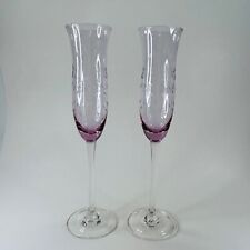 Lenox Crystal Heather Pink Champagne Flute Glasses Cut Vines Set of 2 picture