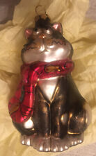 Cat Kitten Christmas Ornament Hand Painted Wire Whiskers Fish Collar 3” picture