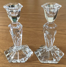 Vintage - Pair of 7-1/8” Candlesticks - Clear Crystal Cut Glass - 6 Sided Base picture