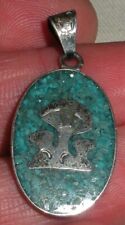 VINTAGE NAVAJO MUSHROOM TURQUOISE INLAY STERLING SILVER PENDANT CHARM vafo picture