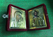 Russian Gold Diptych Wedding Travel Icon Plush Velvet Case Christianity picture