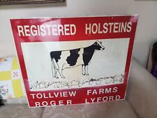 Double Sided Metal Cow Sign One Side Still Has Orignal Plastic On One  Vintage picture
