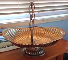 VTG Nora Fenton Mid Cen Mod 13x9x4 Brass Rib Pedestal Fruit Decor Dish Bowl picture