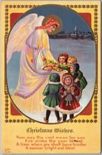 Vintage CHRISTMAS Embossed Postcard ANGEL Giving Toys to Children - 1913 Cancel picture