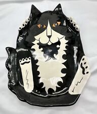 Black And White Tuxedo Kitty Cat Tray Dish Cats by Nina. Vintage. Hand Painted. picture