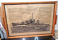 Original 1944 WW2 WWII Will Cressy Serving Tray Art Destroyer USS MERTZ Print picture