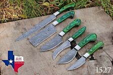 6 HAND FORGED DAMASCUS STEEL CHEF KITCHEN KNIFE SET W/STAIN WOOD HANDLE AH 1527 picture