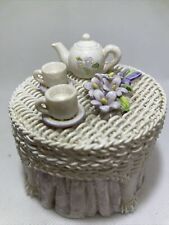 Dezine Hand painted TEA PARTY Resin Trinket Box Garden Tea for Two picture