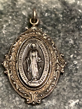 Antique Sterling Silver Religious Madonna Mary Pendant Medal - Marked 1830 picture