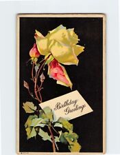 Postcard Birthday Greetings with Roses Embossed Art Print picture