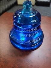 Vtg. WESTERN ELECTRIC CO. Blue glass Bell Shape Inkwell paperweight advertising picture