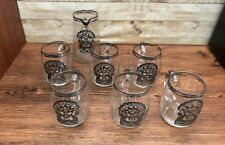 Vintage Peruvian Etched 925 Overlay Inca Warrior Glasses Set Of 7 picture