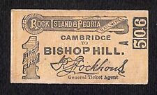 Rock Island & Peoria Railway 1896 Railroad Ticket Cambridge to Bishop Hall #506 picture
