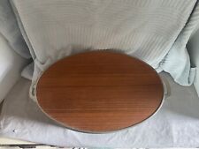 Mid Century Vintage 1960s Oval Teak Tray with Pewter Rim - Made in Holland picture