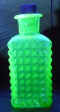 Vintage Vaseline Uranium Glass Small Square Bottle - 4 1/8
