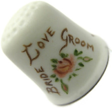 Ginnie's Love Bride Groom Wedding Hand Painted Porcelain Thimble Vintage picture