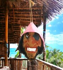 Vintage Coconut Pirate Carved Painted Hanging Head w/Eye Patch Tropical Decor picture
