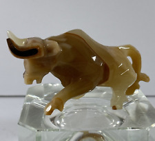 Vintage Hand Carved Marble Onyx Charging Bull Statue Figurine Stone picture