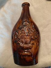 Great Rare Antique Bennington Glaze 2 Sided Flask With Urn Decoration. 10 1/4