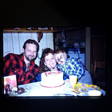 Boy & Parents Rainbow Brite Birthday 1983 Found 35mm Slide Photo Original OOAK picture