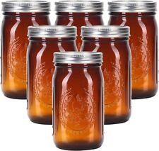 Amber Glass Mason Jars 32 oz Wide Mouth with Airtight Lids and Bands 6Pack picture