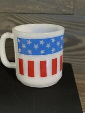 Vintage Milk Glass Coffee Mug Red White Blue American Flag D Handle 4th of July picture