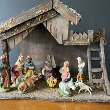 Vintage 1950's NATIVITY STABLE SET  11 pcs Hand Painted FIGURINES Made in ITALY picture