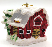 Vintage Russ Berrie RED BARN Small Town Village House Christmas Ornament 1990s  picture