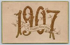 Holiday~A Happy New Year 1907~Green Border~Embossed~Rotograph Vintage Postcard picture