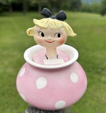 RARE Vtg. EMPRESS Pixieware PINK GIRL Sugar Condiment Bowl Jar HOLT HOWARD Era picture