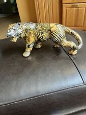 Large Glazed Ceramic Patchwork Tiger, 12” Long X 6” High, EUC picture