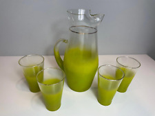 Vintage Blendo Frosted Lime Green Gold Pitcher Glass Set picture