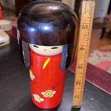 Super Cute Kokeshi Doll Flowering Red MADE IN JAPAN Signed picture